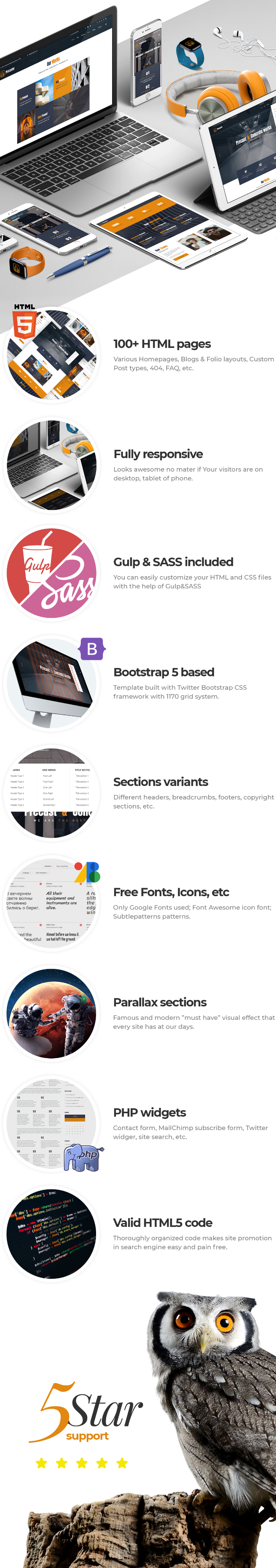 Precast - industrial HTML template features